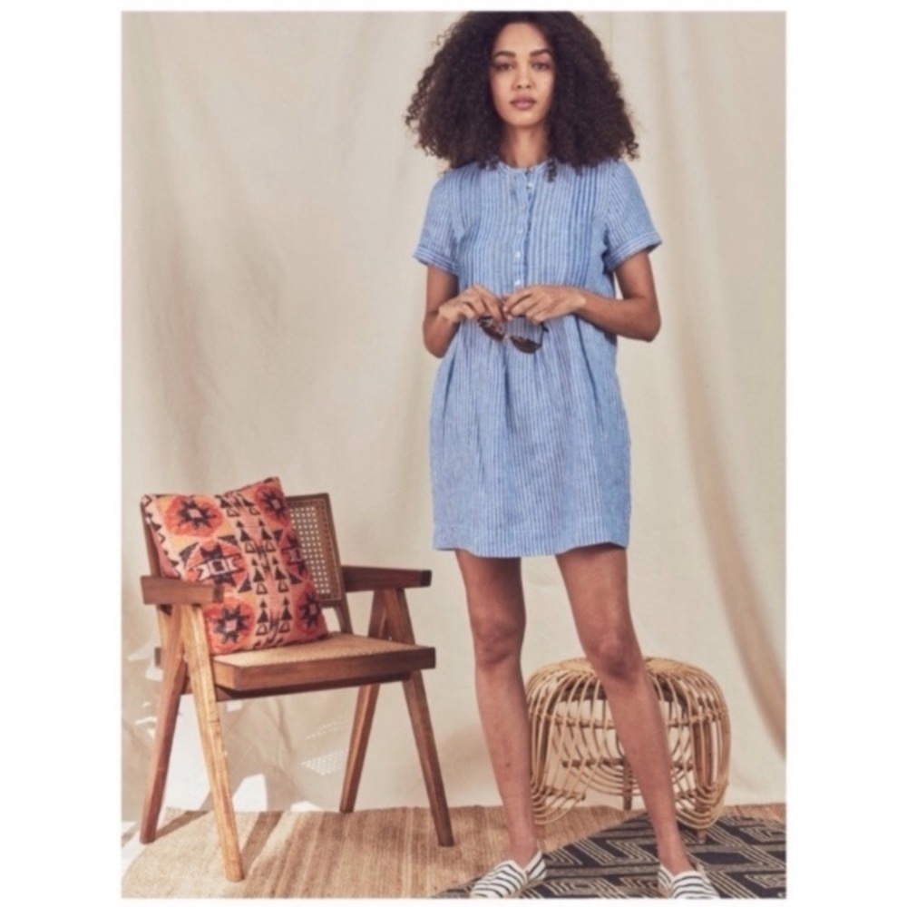 Faherty Gemina Blue Striped Linen Dress